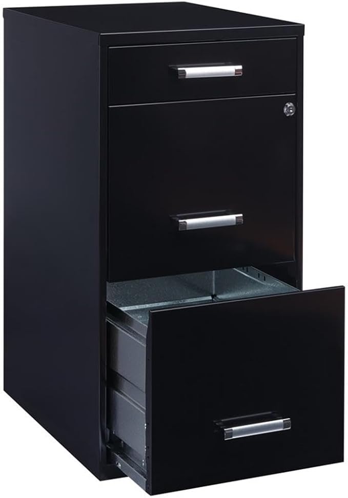Scranton & Co 27.32" H x 18" D 3-Drawer Modern Metal Filing Cabinet with Pencil-Drawer, High-Sides, Letter Size, Patented Glide Suspension, for Small Office/Home Office, in Black
