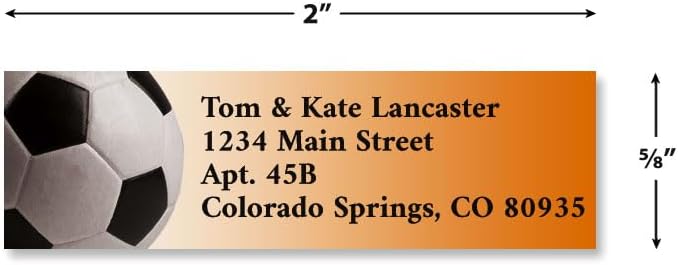 Soccer Small Return Address Labels - Set of 240 2" x 5/8" Self-Adhesive, Flat-Sheet Labels