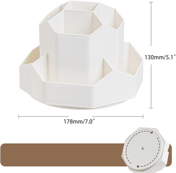 Rotating Art Supply Storage Organizer,Pencil Holder with 9 Compartment, Pen Storage Organizer, for Kids Art Desk, Homeschool Supplies, Home Office Desktop Organizer(White)