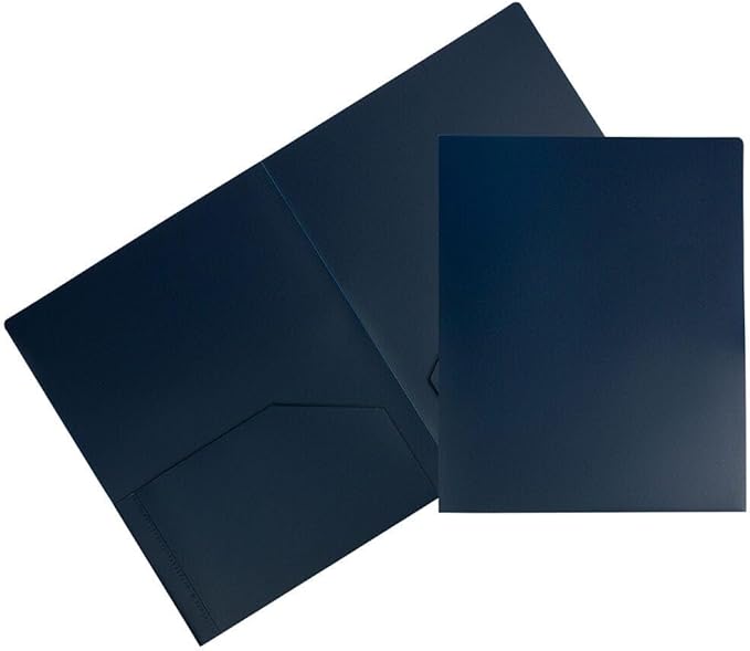 JAM PAPER Heavy Duty Plastic 2 Pocket Extra Tough School Folders - Navy Blue - 3/Pack