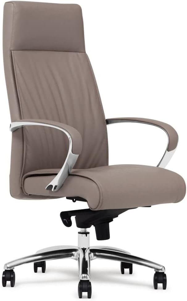ZURI Forbes Genuine Leather Aluminum Base High Back Executive Chair - Light Grey