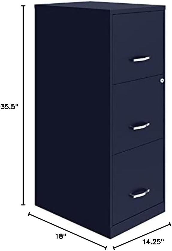 Pemberly Row 3 Drawer Metal Vertical File Cabinet with Lock in Navy