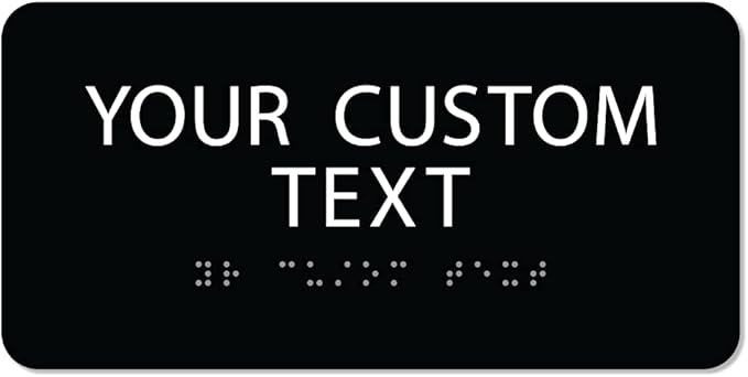 ALPHA DOG ADA SIGNS Custom ADA Compliant Braille Sign, 4"x8" Room Identification Plaque, Tactile Text, Raised Letters, Personalized 2-Line, Indoor/Outdoor, USA-Made (Black)