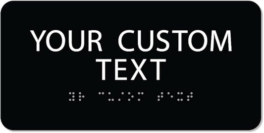 ALPHA DOG ADA SIGNS Custom ADA Compliant Braille Sign, 4"x8" Room Identification Plaque, Tactile Text, Raised Letters, Personalized 2-Line, Indoor/Outdoor, USA-Made (Black)
