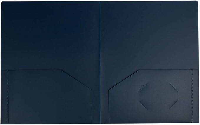 JAM PAPER Heavy Duty Plastic 2 Pocket Extra Tough School Folders - Navy Blue - 6/Pack