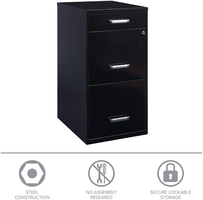 Scranton & Co 27.32" H x 18" D 3-Drawer Modern Metal Filing Cabinet with Pencil-Drawer, High-Sides, Letter Size, Patented Glide Suspension, for Small Office/Home Office, in Black
