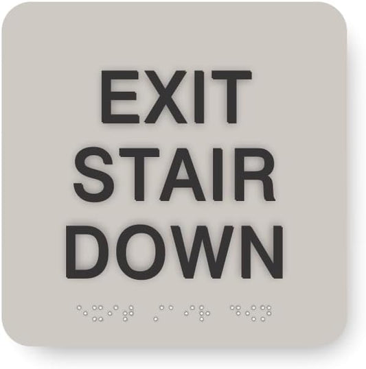 ADA EXIT STAIR DOWN braille sign, 6” x 6”, ADA Compliant Stair Exit Identification Sign for Building or Business, Many Colors Choices, Made in USA (Cement)