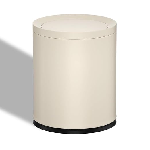 2.6 Gallon/10L Metal Trash Can with Swing Lid, Double Bucket,Round Waste Basket,Black,Modern,Elegant Garbage can,for Bathroom,Living Room,Kitchen,Office,Home,Bedroom(12L-White)