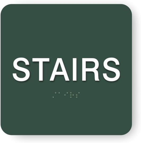 ADA STAIRS braille sign, 6” x 6”, ADA Compliant STAIRS Sign for Building or Business, Many Colors Choices, Made in USA! (Hunter Green)