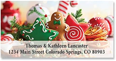 Gingerbread Cookies Personalized Christmas Address Label - Set of 144, Holiday Gingerbread Man Label, Self-Adhesive, Flat-Sheet Rectangle Labels