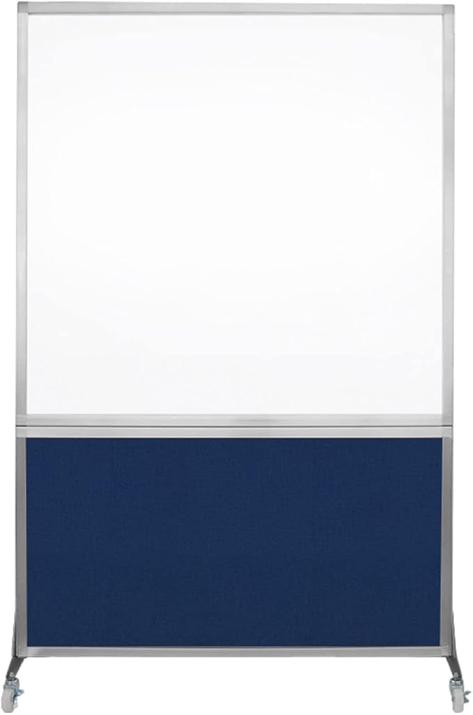 DivideWrite Mobile Whiteboard | Double Sided Dry Erase Board | Portable Office Cubicle Partition | Display for Classrooms, Conference Rooms, Meeting Areas and More | Navy Blue Fabric 4' Wide X 6' Tall