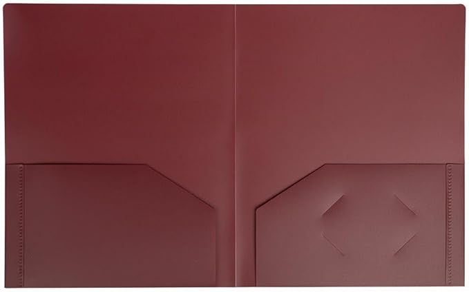 JAM PAPER Heavy Duty Plastic 2 Pocket Extra Tough School Folders - Burgundy - Bulk 48/Pack