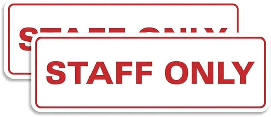 All Quality Standard Staff Only Wall or Door Sign | Easy Installation | Office Workplace Signs | Enhanced Security ‌ - White/Red - Large (2 Pack)
