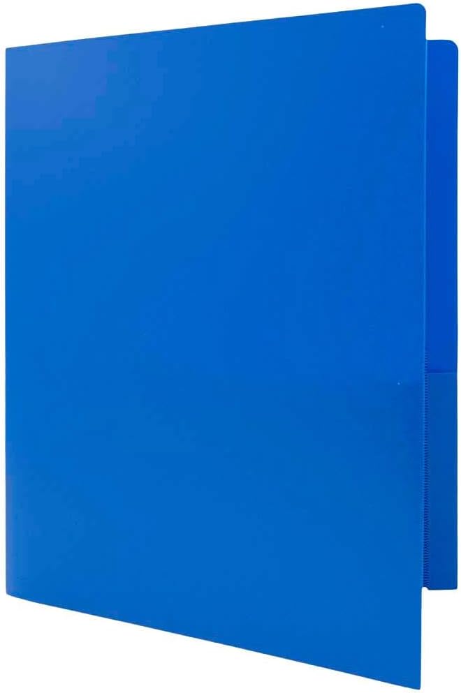 JAM PAPER Heavy Duty Plastic 2 Pocket Extra Tough School Folders - Blue - Bulk 48/Pack