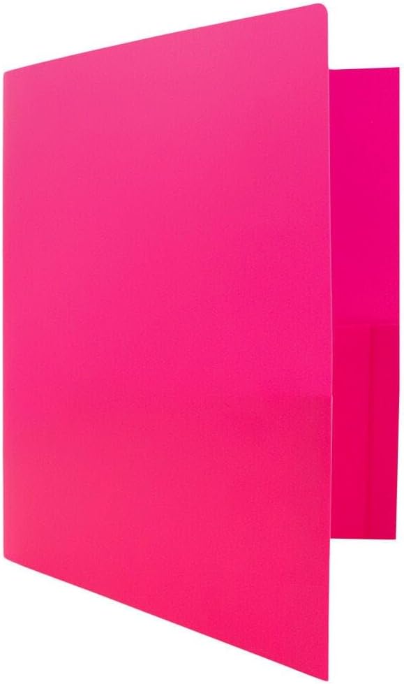 JAM PAPER Heavy Duty Plastic 2 Pocket Extra Tough School Folders - Fuchsia Hot Pink - 3/Pack