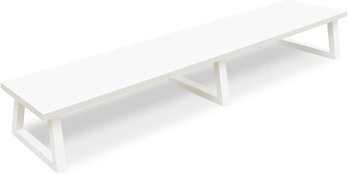 TEAMIX White Dual Monitor Riser for 2 Monitors-42inch, Wood Desktop Dual Stand with Metal Legs, Long Screen/PC/Laptop Storage,Computer Shelf TV Holder Home Office