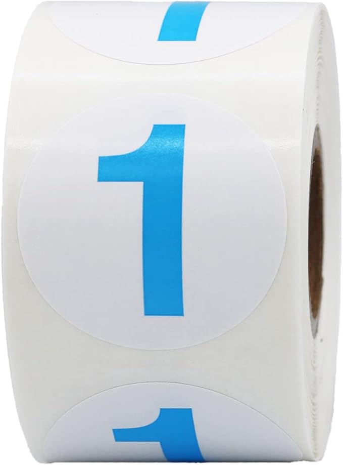 Light Blue Number 1 Circle Stickers, 1.5 Inch Round Adhesive Labels, 500 Stickers Per Roll for Inventory, Organization, Retail, Classroom, and More – Made in The USA