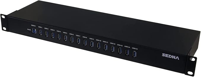 SEDNA - 15 Port USB 3.1 Gen I Hub ( 5Gbps ) - 19 Inch 1U Rack Mount ( 5V10A AC/DC Adapter ), Black