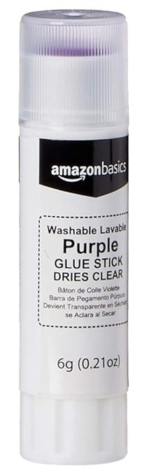 Amazon Basics Purple Washable School Glue Sticks, Dries Clear, 0.21 oz Stick, 4-Pack