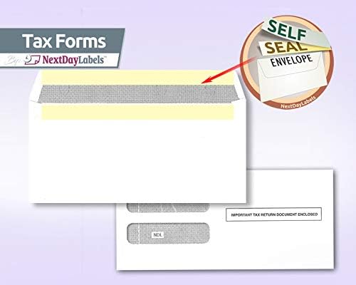 NextDayLabels - Envelopes, Designed to fit W-2 3-Up Employee Tax Forms, Horizontal Format (Pack of 500 Self Seal Envelope)