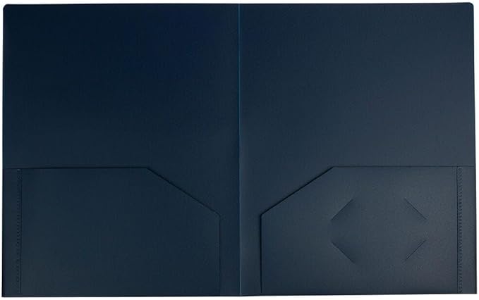 JAM PAPER Heavy Duty Plastic 2 Pocket Extra Tough School Folders - Navy Blue - Bulk 48/Pack