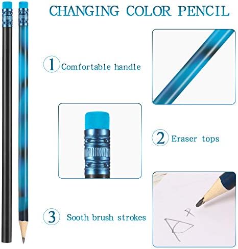Outus 60 Pieces Color Changing Mood Pencil Bulk with Eraser 2B Wooden Heat Activated Fun Pencils Assorted Colors Thermochromic Pens Gifts for Prizes Birthday Gift Party Favors