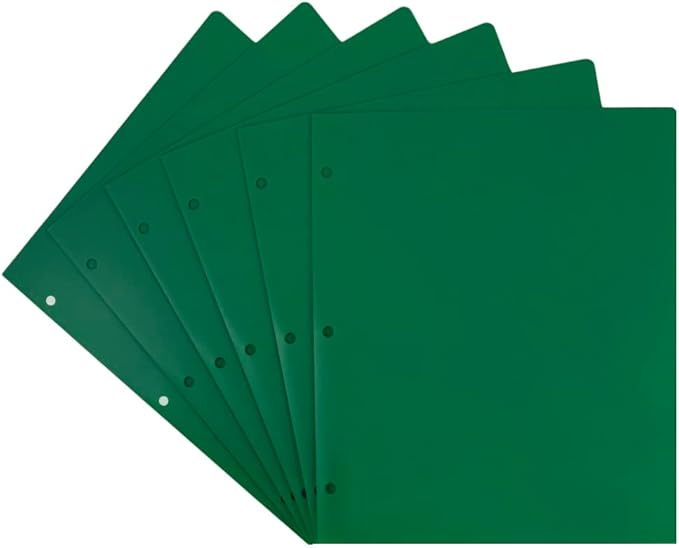 JAM PAPER Heavy Duty Plastic 3 Hole Punch Pocket Folders - Extra Tough School Folders - Green - 6/Pack