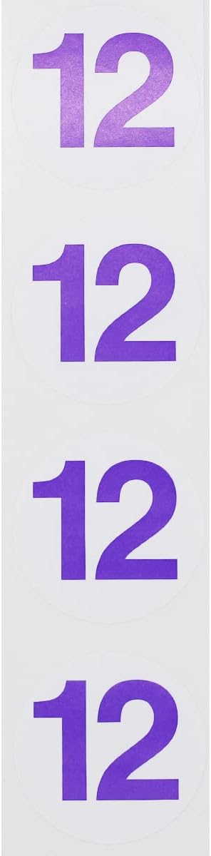 Purple Number 12 Circle Stickers, 1.5 Inches Round, 500 Labels on a Roll for Inventory, Classroom Organization, Shelving, and Storage Bins, Made in The USA
