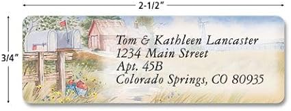 Colorful Images American Countryside Rolled Personalized Return Address Mailing Labels with Dispenser, Customize with Name & Shipping Address, 500 ¾” x 2½” Self Adhesive, Easy Peel Label Roll