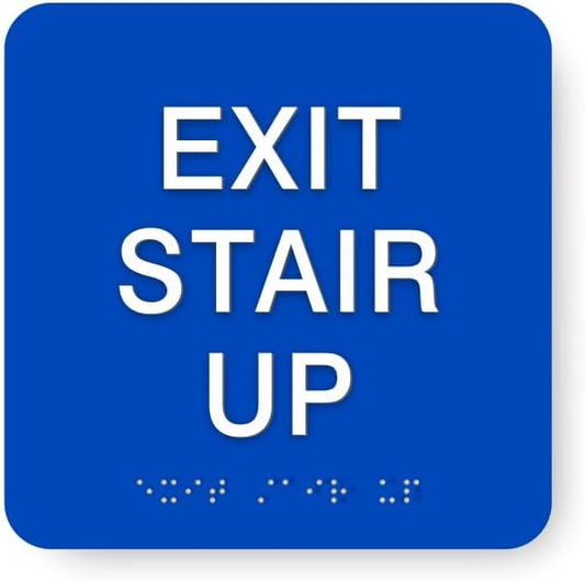 ADA EXIT STAIR UP braille sign, 6” x 6”, ADA Compliant Stair Exit Identification Sign for Building or Business, Many Colors Choices, Made in USA (Saphire Blue)