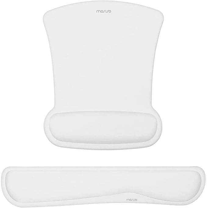 MOSISO Wrist Rest Support for Mouse Pad & Keyboard Set, Ergonomic Mousepad Non-Slip Base Home/Office Pain Relief & Easy Typing Cushion with Neoprene Cloth & Raised Memory Foam, White