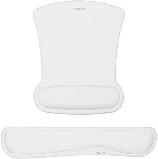MOSISO Wrist Rest Support for Mouse Pad & Keyboard Set, Ergonomic Mousepad Non-Slip Base Home/Office Pain Relief & Easy Typing Cushion with Neoprene Cloth & Raised Memory Foam, White