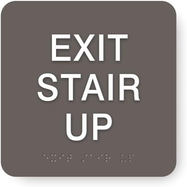 ADA EXIT STAIR UP braille sign, 6” x 6”, ADA Compliant Stair Exit Identification Sign for Building or Business, Many Colors Choices, Made in USA (Charcoal Grey)