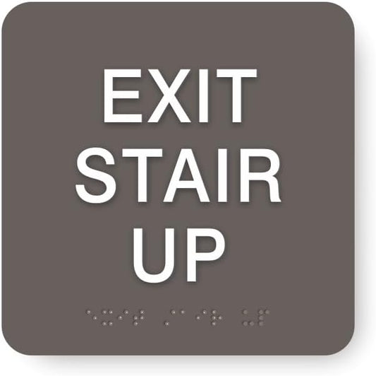 ADA EXIT STAIR UP braille sign, 6” x 6”, ADA Compliant Stair Exit Identification Sign for Building or Business, Many Colors Choices, Made in USA (Charcoal Grey)