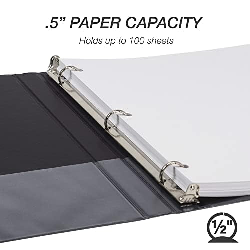 Samsill 0.5 Inch 3 Ring Binders, Made in USA, Economy Round Ring, Clear View Cover, 100 Sheet Capacity - for School, Home, Office - Black, 12 Pack