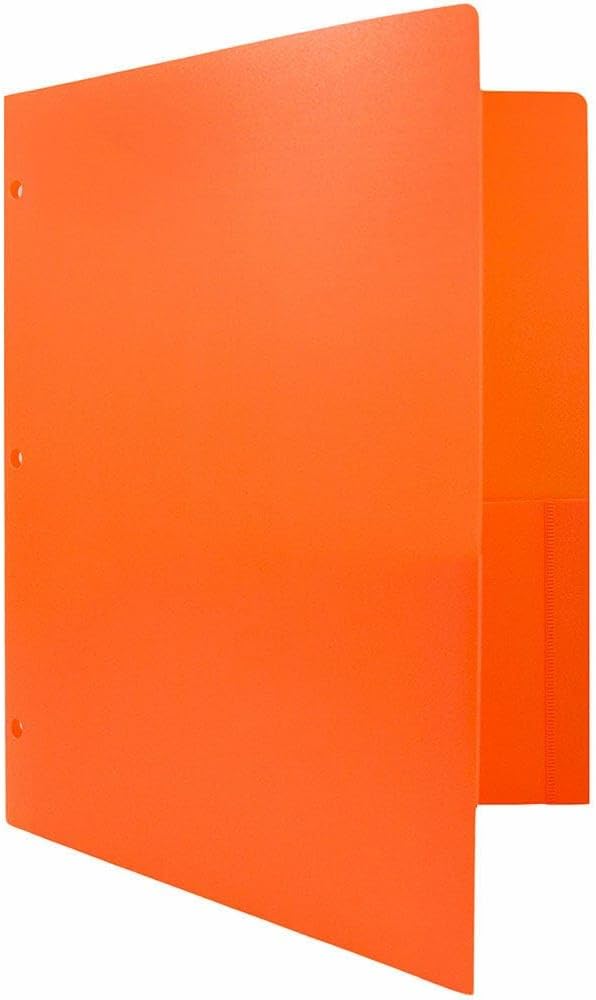 JAM PAPER Heavy Duty Plastic 3 Hole Punch Pocket Folders - Extra Tough School Folders - Orange - Bulk 144/Box