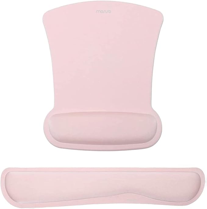 MOSISO Wrist Rest Support for Mouse Pad & Keyboard Set, Ergonomic Mousepad Non-Slip Base Home/Office Pain Relief & Easy Typing Cushion with Neoprene Cloth & Raised Memory Foam, Pink