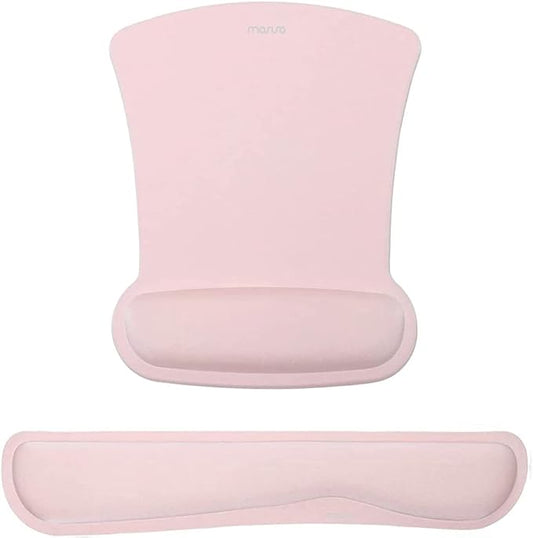 MOSISO Wrist Rest Support for Mouse Pad & Keyboard Set, Ergonomic Mousepad Non-Slip Base Home/Office Pain Relief & Easy Typing Cushion with Neoprene Cloth & Raised Memory Foam, Pink