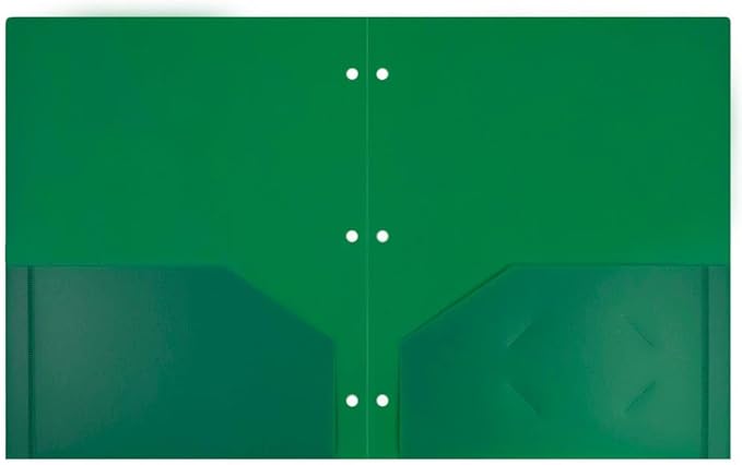 JAM PAPER Heavy Duty Plastic 3 Hole Punch Pocket Folders - Extra Tough School Folders - Green - 3/Pack