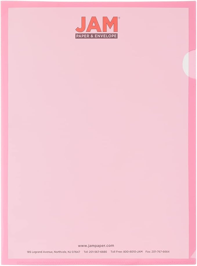 JAM PAPER Plastic Sleeves - Letter Size - 9 x 11 1/2 - Pink Project Pockets - 120 Bulk Page Protectors/Pack
