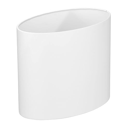 mDesign Stainless Steel Metal Oval Trash Can, 7.9 Liter/2.09 Gallon Wastebasket, Garbage Basket Bin for Bathroom, Bedroom, Kitchen, Home Office, Holds Waste and Recycle, Mirri Collection, White