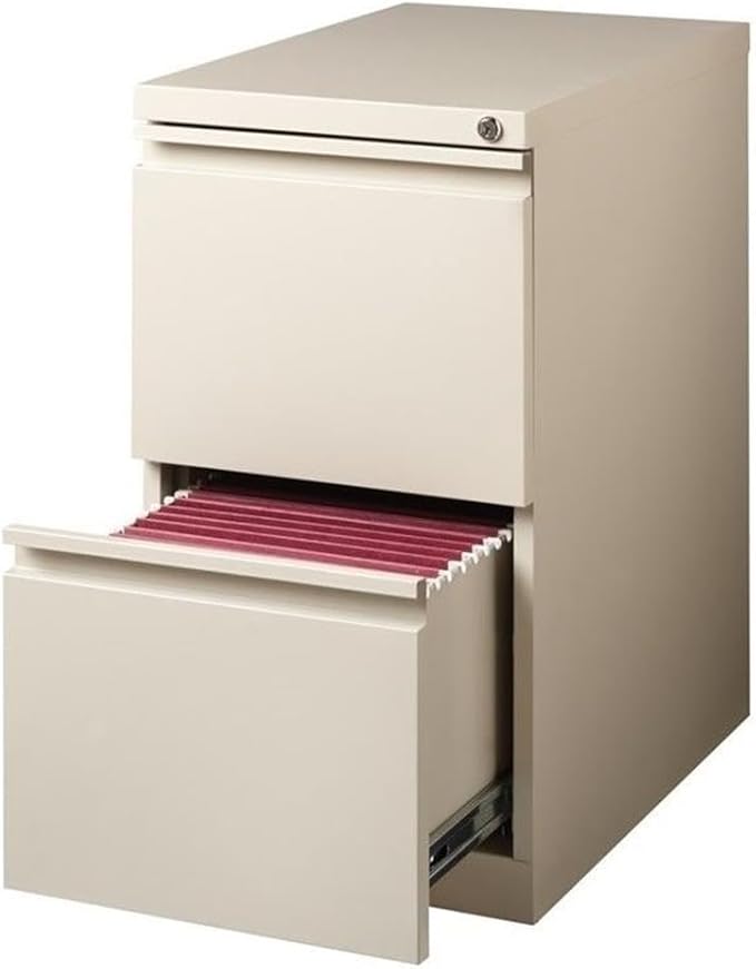 Pemberly Row 2 Drawers 27.75" Vertical Beige Metal Filing Cabinet Lockable Pre-Assembled Stationary Letter Size for Home, Office