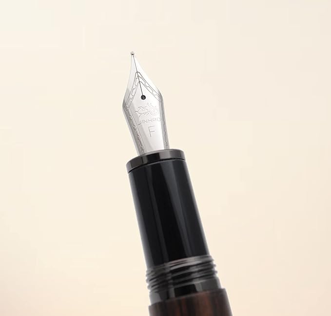 JINHAO 9056 Natural Wood Fountain Pen Handmade Ink Pen (Ebony Wood, Black clip, Fine Nib 0.5mm)