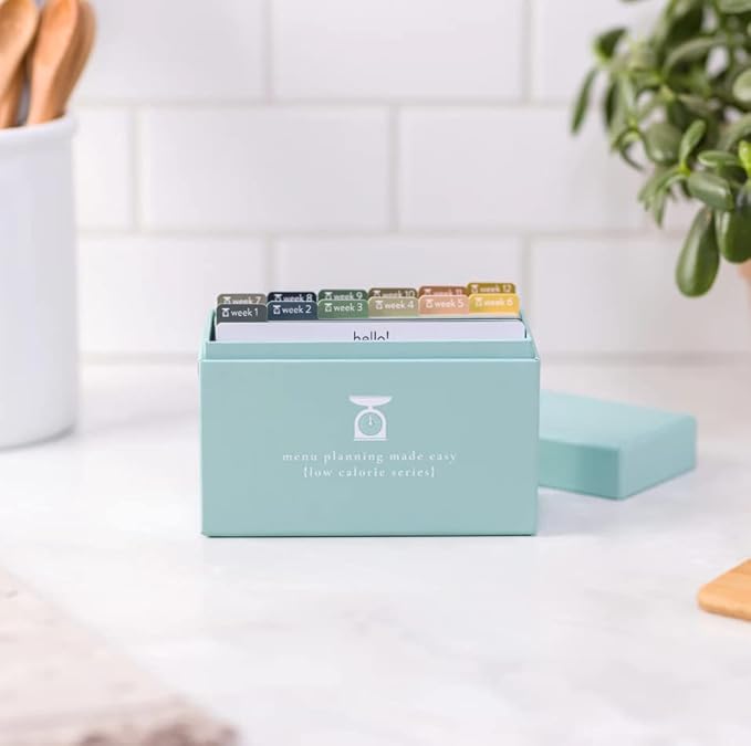 PPP Meal Planner with 72 Recipe Cards (Low Calorie Menu) - Weekly Menu Planner | Sturdy Recipe Box | 12 Reusable Grocery Shopping Lists | 5 Blank Recipe Cards | Recipe Card Protector | Recipe Ideas