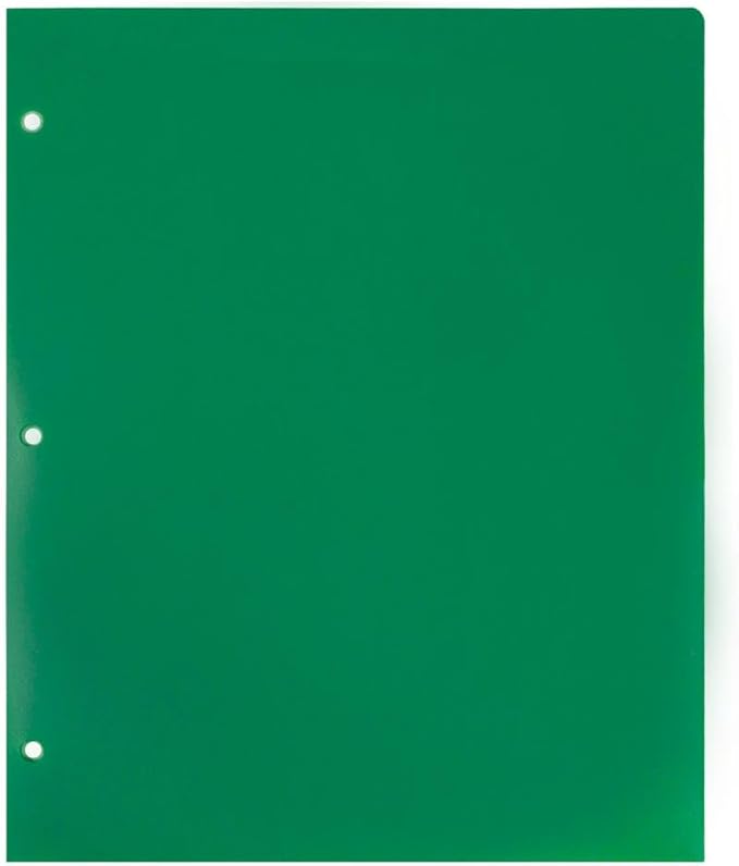 JAM PAPER Heavy Duty Plastic 3 Hole Punch Pocket Folders - Extra Tough School Folders - Green - 3/Pack
