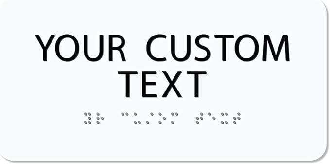 ALPHA DOG ADA SIGNS Custom ADA Compliant Braille Sign, 4"x8" Room Identification Plaque, Tactile Text, Raised Letters, Personalized 2-Line, Indoor/Outdoor, USA-Made (White)