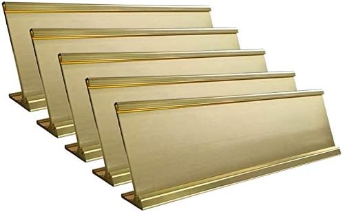 2" x 10" Aluminum Desk Name Plate Holder, Office Business Desk Sign Holder Desktop-5 Pack (Yellow Gold)