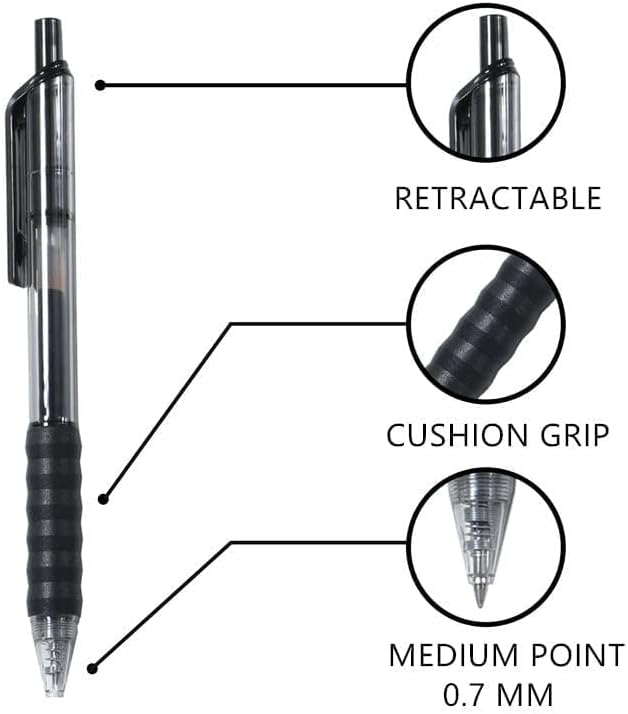 AIHAO Gel Pens 12 Pack, Black Ink, Retractable Medium Point (0.7mm), Smudge-Resistant, Smooth Writing Pens for Journaling, Note-Taking, School & Office Supplies