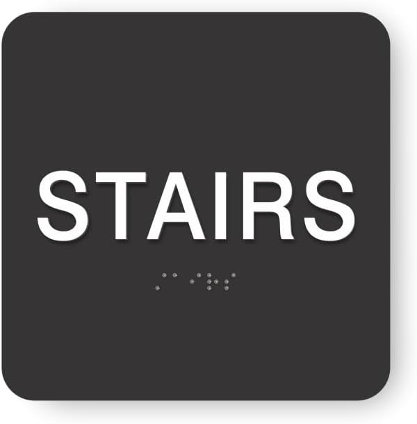 ADA STAIRS braille sign, 6” x 6”, ADA Compliant STAIRS Sign for Building or Business, Many Colors Choices, Made in USA! (Black)