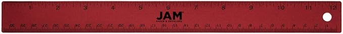 JAM PAPER Strong Aluminum Ruler - 12 Inch - Metal Ruler with Non-Skid Cork Backing - Red Metallic - Sold Individually